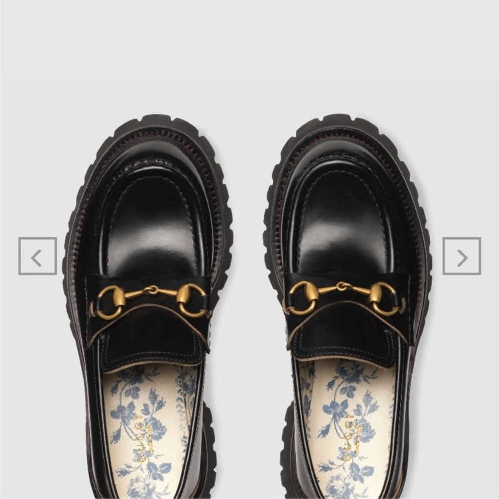 Gucci Harald Lug Sole Black Loafers with Gold Detailing - Picture 2 of 6